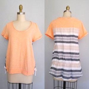 Anthropologie little yellow button peach striped blouse small
